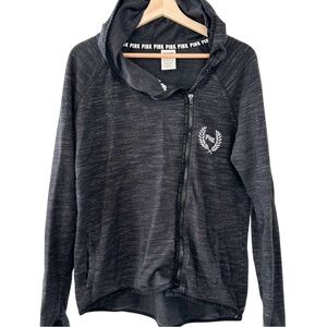 PINK Victoria's Secret Women's Black Heathered Hoodie Asymmetrical Side zip